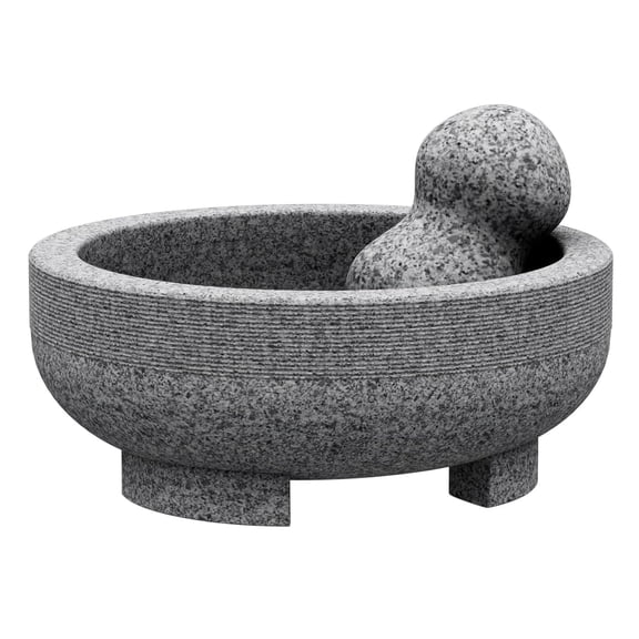 Large Mortar and Pestle - 4 Cup Unpolished Granite Bowl Molcajete Mexican Mortar Handmade Stone Grinder for Guacamole Pastes Pestos in Family Day, Mortar and Pestle, Gray, 8 Inches