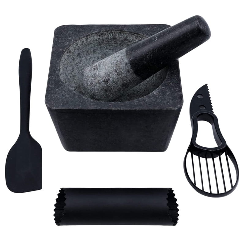 Large Granite Stone Mortar and Pestle Set with Accessories