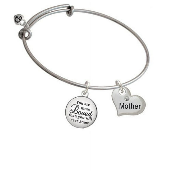 Large ''Mother'' Heart with Clear Crystal You Are More Loved Bangle Bracelet