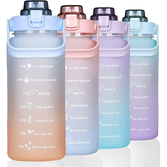 Large Motivational Water Bottle with Straw Time Marker BPA Free for Sport and Fitness (Blue Orange, 64 Oz / Half Gallon)