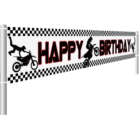 Large Motocross Birthday Banner Tire Track Dirt Bike Racing Birthday Banner Motocross Bday Party Supplies Decorations Bday Indoor Outdoor Decorations (9.8 x 1.6 ft)