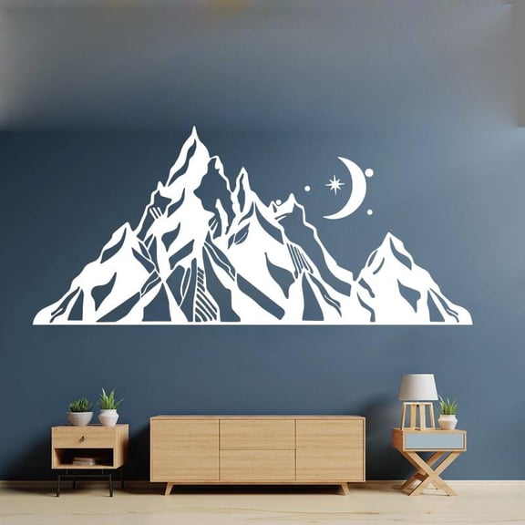 Large Mountain Star Moon Wall Sticker Car Turck Bedroom Nature Jungle Wild Mountains Wall Decal Kids Room Camper Vinyl Decor 100X45cm