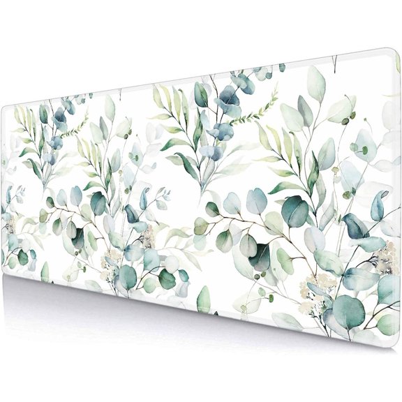 Large Mouse Desk Pad, Green Grass Mouse Pad Mat, Leaves Pattern Art Non-Slip Rubber Base Mousepad with Designs, Keyboard Mouse Mat Desk Pad for Work, Laptop, 31.5 X 11.8 Inch