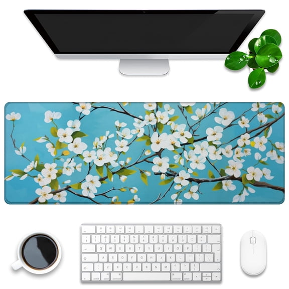 Large Mouse Mat,Desk Protector,Rubber Office Mat,Anti-Fray Stitched Edges,Waterproof Pad for Office & Gaming (35.4" x 15.7") - Black And White Marble Pattern with Geometric Shapes
