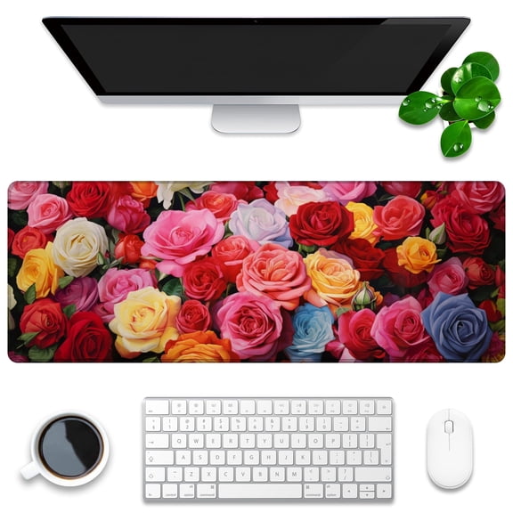 Large Mouse Mat,Desk Protector,Rubber Office Mat,Anti-Fray Stitched Edges,Waterproof Pad for Office & Gaming (35.4" x 15.7") - Lemon Tree with Lemons And White Flowers