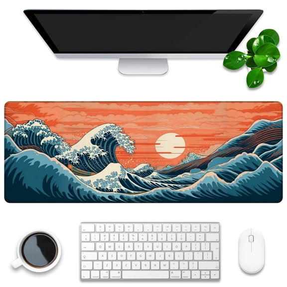 Large Mouse Mat,Desk Protector,Rubber Office Mat,Anti-Fray Stitched Edges,Waterproof Pad for Office & Gaming (35.4" x 15.7") - Tiger in The Style of Van Gogh'S Starry Night