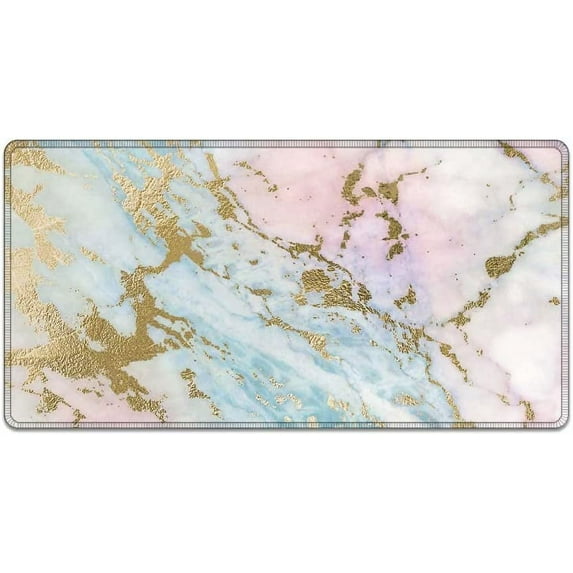 Large Mouse Pad 31.4 x 15.7inches 3mm XXL Extended Gaming Mouse Pad Mat with Non-Slip Base Stitched Mousepad for Computer,Office,Keyboard and Laptop-Pink Gold Green Marble,Waterproof Desk Mat