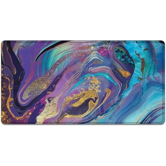 Large Mouse Pad 31.4 x 15.7inches 3mm XXL Extended Gaming Mouse Pad Mat with Non-Slip Base Stitched Mousepad for Computer,Office,Keyboard and Laptop-Purple Gold Marble,Waterproof Desk Mat