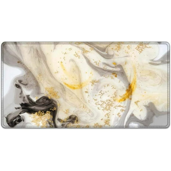 Large Mouse Pad 31.4 x 15.7inches 3mm XXL Extended Gaming Mouse Pad Mat with Non-Slip Base Stitched Mousepad for Computer,Office,Keyboard and Laptop-White ash Gold Marble,Waterproof Desk Mat