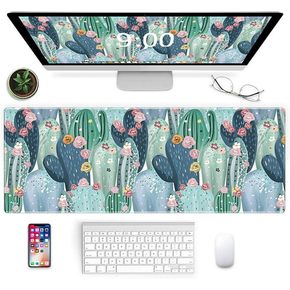 Large Mouse Pad 31.5''''×12'''', XXL Extended Gaming Mouse Pad Mat with Non-Slip Base Stitched Edge, Waterproof Mousepad for Computer, Office, Keyboard and Laptop (Cactus, 31.5''''×12'''')