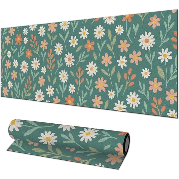 Large Mouse Pad 31.5 x 11.8 Inch Daisy Floral Desk Mat Extended Keyboard Pad Non Slip Computer Mouse Pads Waterproof Desk Pad for Office Accessories Gaming Home Workspace Decor