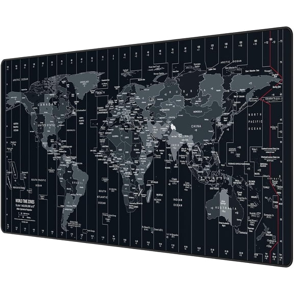 Large Mouse Pad 35.4x15.7 Inch World Map - XXL Gaming Desk Mat with Non-Slip Rubber Base, Stitched Edges | Keyboard and for Gaming/Office Portable