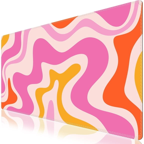 Large Mouse Pad (35.4x15.7 in), Desk Mat Gaming Mousepad with Stitched Edges, Keyboard Mouse Mat Desk Pad for Work, Game, Office, Home-Pink Topographic