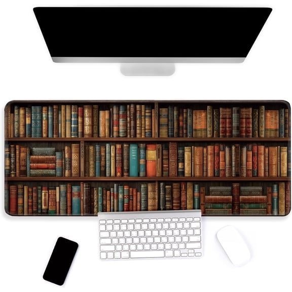 Large Mouse Pad, Big Gaming Mousepad, Desk Mat for Desktop, Thick Non-Slip Waterproof Rubber Base, Mouse Pads for Office, Computer, Keyboard, Laptop 31.5x11.8 in, Vintage Bookshelf