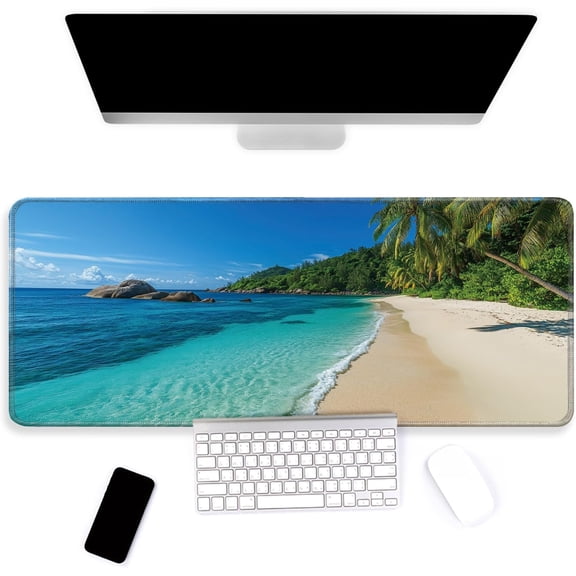 Large Mouse Pad, Big Gaming Mousepad, Desk Mat for Desktop, Thick Non-Slip Waterproof Rubber Base, Mouse Pads for Office, Computer, Keyboard, Laptop 35.4x15.7 in, Beach