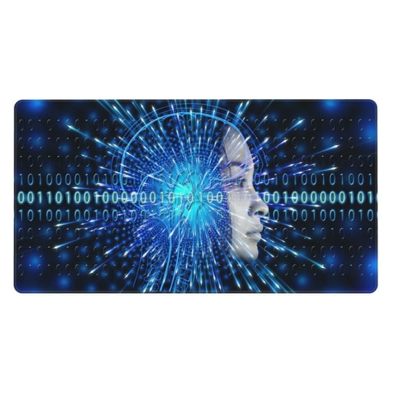 Large Mouse Pad, Binary Code Cyborg Robot Non-Slip Waterproof Rubber Keyboard Office Desk Pads Mousepad, 29.5 x 15.8 inches 3mm Thick