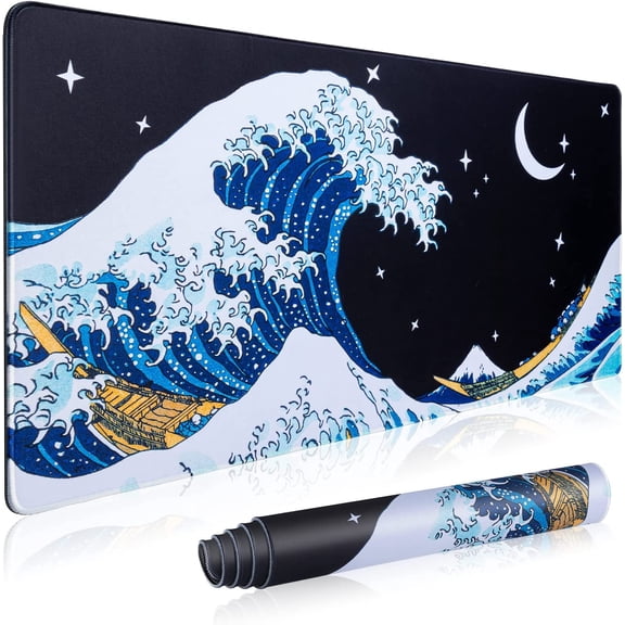 Large Mouse Pad, Black and White Gaming Mouse Pad Desk Pad, 31.5×15.75In Japanese Mouse Pad XXL Desk Mat, Gaming Mousepad, Big Mouse Pads for Desk, Extended Mouse Pad with Non-Slip Base