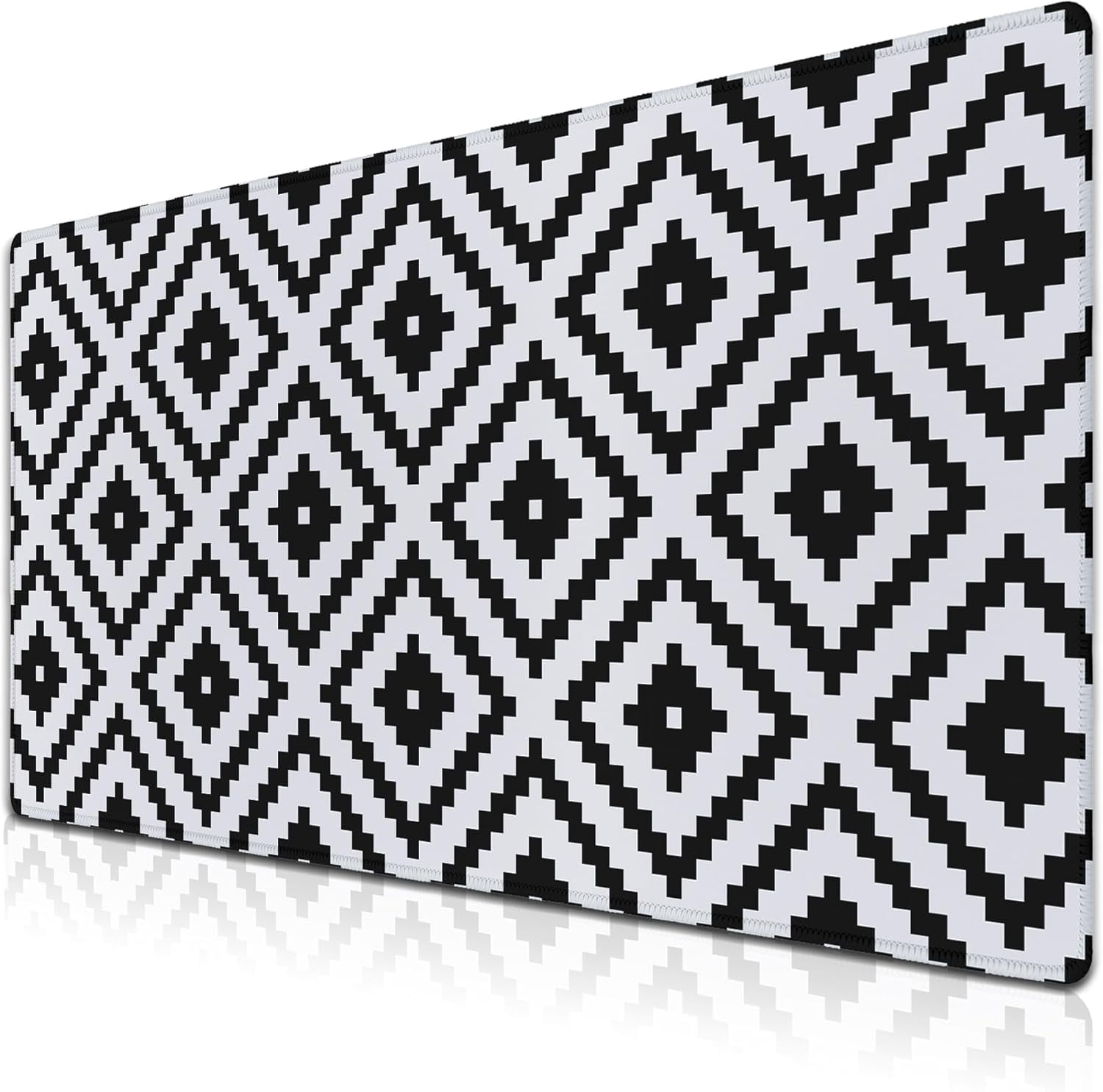 Large Mouse Pad Black and White XXL Mousepad Gaming Mouse Pads Computer Desk Mats Extra Large Desk Pad Non-Slip Rubber Base 35.4" X 15.7" for Game Office, Classic Rhombus Pattern
