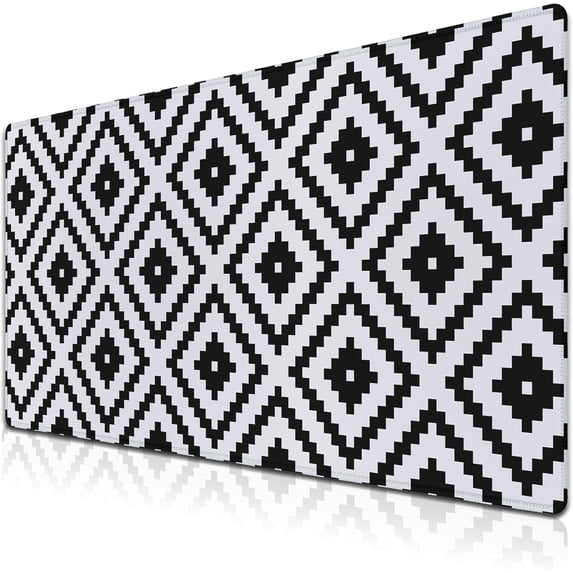 Large Mouse Pad Black and White XXL Mousepad Gaming Mouse Pads Computer Desk Mats Extra Large Desk Pad Non-Slip Rubber Base 35.4" X 15.7" for Game Office, Classic Rhombus Pattern