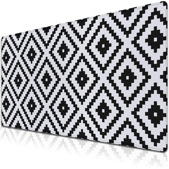 Large Mouse Pad Black and White XXL Mousepad Gaming Mouse Pads Computer Desk Mats Extra Large Desk Pad Non-Slip Rubber Base 35.4" X 15.7" for Game Office, Classic Rhombus Pattern
