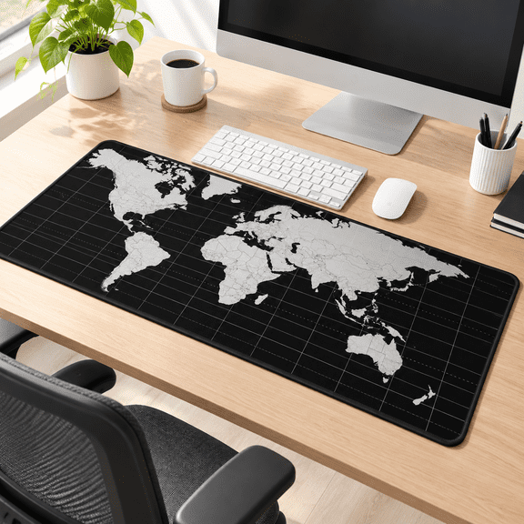 Large Mouse Pad Black World Map Gaming Extended Desk Mat With Non-slip Rubber Base Anded Edges Waterproof Mousepad For Office Hom