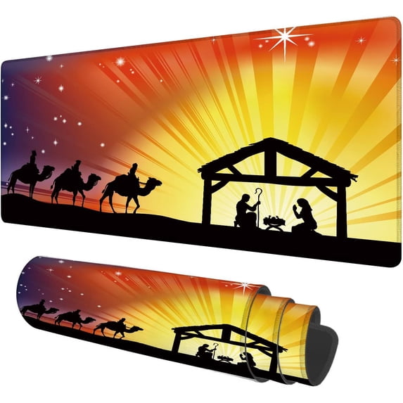 Large Mouse Pad,Christmas Nativity Scene Large XL Desk Mat Extended Waterproof Mouse Mat with Stitched Edges and Non-Slip Base for Office Gaming Home 31.5 X 11.8 Inch
