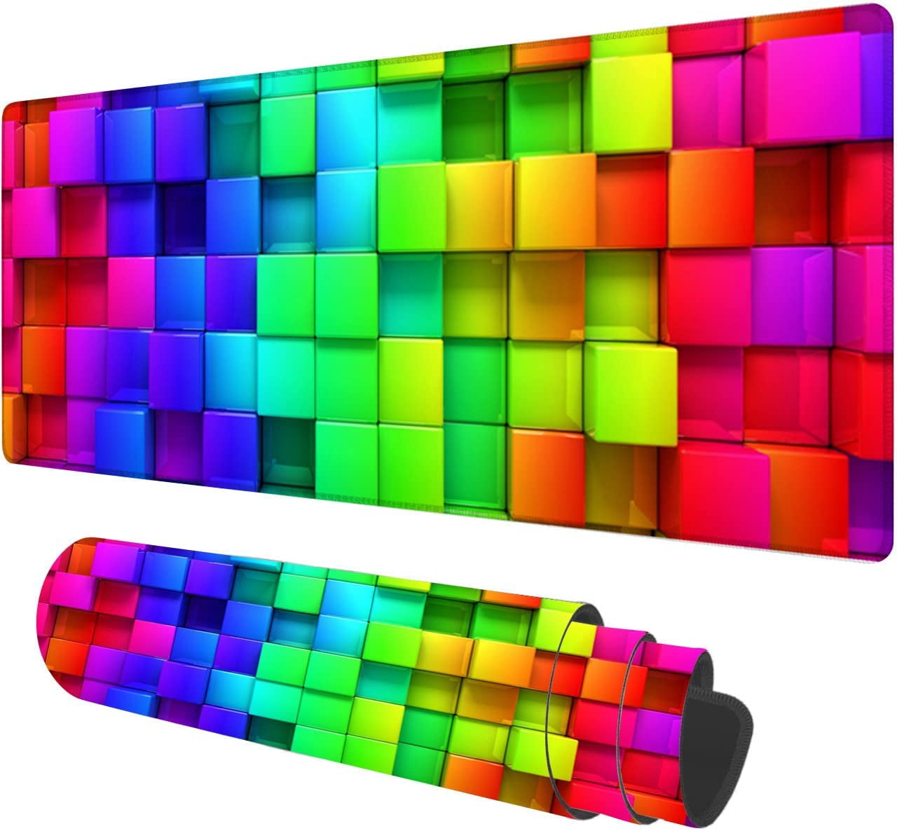 Large Mouse Pad,Colorful Rendering Cubes Large XL Desk Mat Extended Waterproof Mouse Mat with Stitched Edges and Non-Slip Base for Office Gaming Home 31.5 X 11.8 Inch