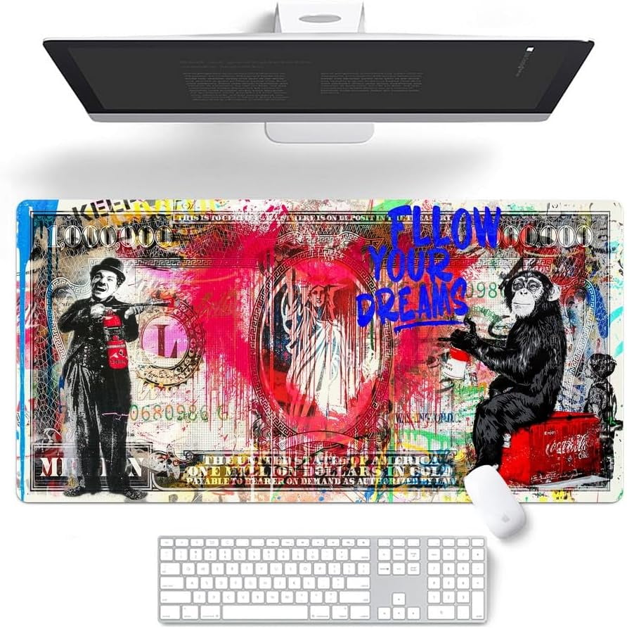 Flower Golden Letters Extended Gaming Mouse Pad - 35.4x15.7 Inch Large Desk Mat With Stitched Edges