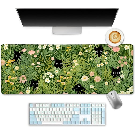 Large Mouse Pad, Cute Cat Desk Pad, XL Extended Gaming Mouse Pad, Desk Mat for Office & Home, Long Keyboard Mat, Huge Mouse Pad, Desktop Full Cover, 31.5 x 11.8 Inches