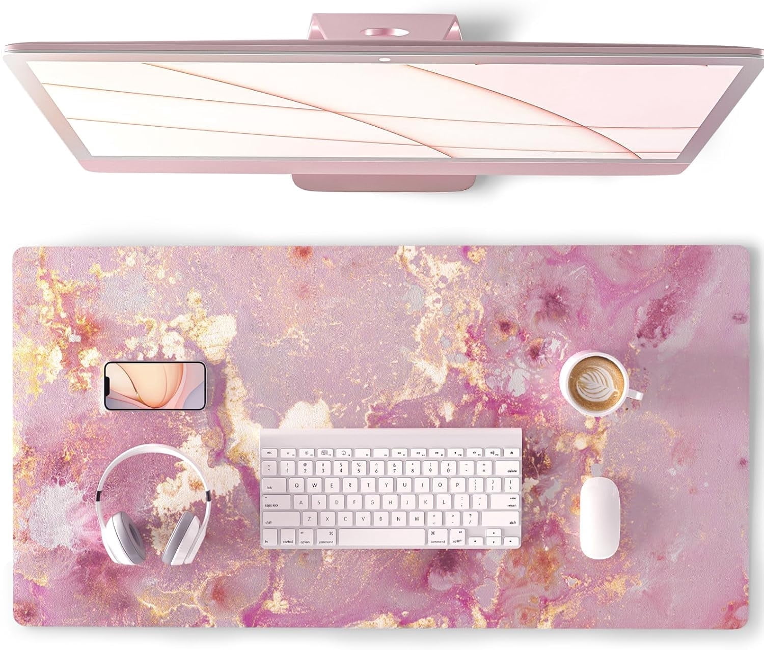 Large Mouse Pad, Cute Pink Desk Mat for Desktop, Women Girls PU Leather ...