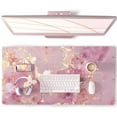 thumbnail image 1 of Large Mouse Pad, Cute Pink Desk Mat for Desktop, Women Girls PU Leather Waterproof Gaming, Rose Gold Marble Computer PC Laptop Protector Writing Pads for School Office Home 31.5" x 15.7", 1 of 6