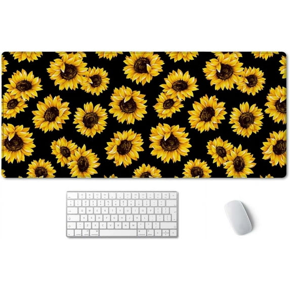 Large Mouse Pad, Cute Sunflowers Desk Mat for Desktop, Women Girls Waterproof Gaming Mousepad With Stitched Edges, Non-Slip Laptop Computer Keyboard Mousepad for Office and Home 35.4 x 15.7 inch