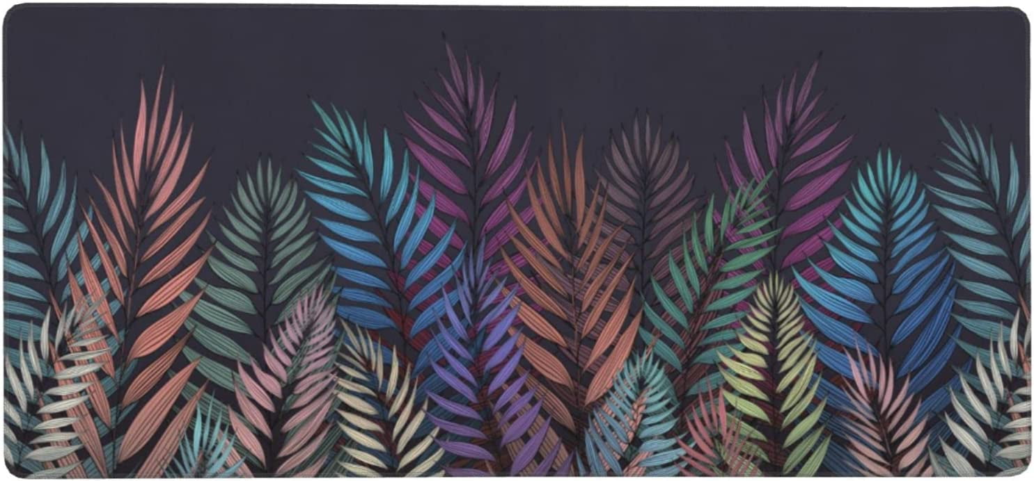 Large Mouse Pad for Desk, Abstract Palm Leaves Desk Mats on Top of Desks, Non-Slip Rubber Base Mousepad with Stitched Edges, Keyboard Mouse Mat Desk Pad for Work, Game, Office, 35.5"x16"x0.12"