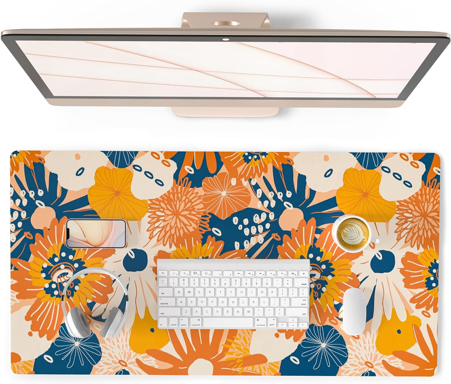 Large Mouse Pad for Desk, Cute Desk Mat for Desktop, Women Girls Office Décor Desk Accessories, PU Leather Waterproof Big Gaming Mousepad, Autumn Flowers Desk Pad Computer Mat, 31.5" x 15.7"