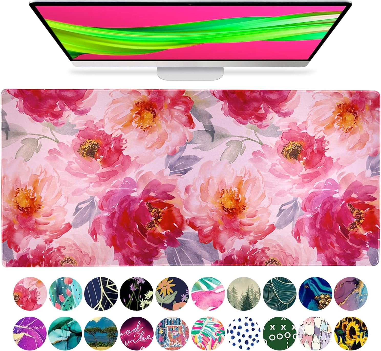 Large Mouse Pad Desk Mat Keyboard Pad Desktop Office School Essentials Decor Big Extended Laptop Protector Computer Accessories Pretty Mousepad Women Girls Watercolor Flower XL 36" x 16.5"