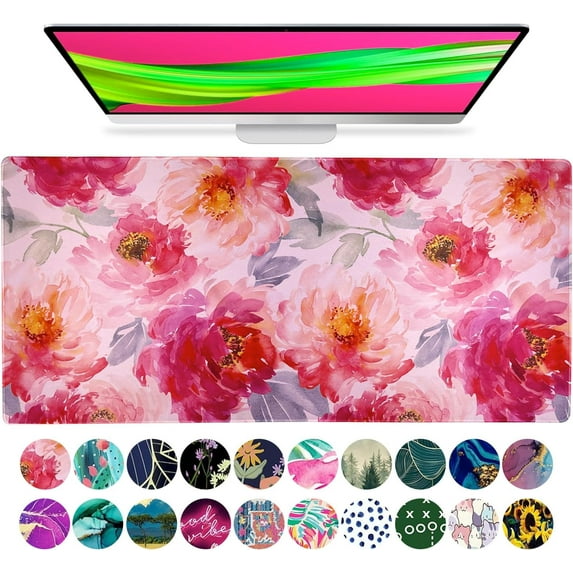 Large Mouse Pad Desk Mat Keyboard Pad Desktop Office School Essentials Decor Big Extended Laptop Protector Computer Accessories Pretty Mousepad Women Girls Watercolor Flower XL 36" x 16.5"