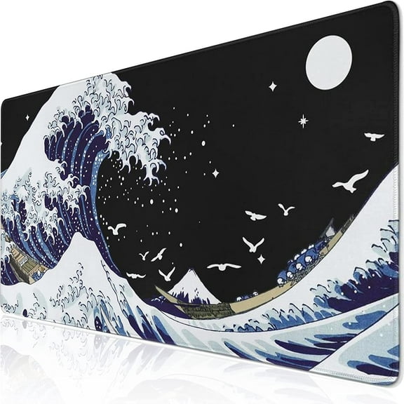 Large Mouse Pad, Desk Mats On Top of Desks XL Keyboard Mouse Pad with Non-Slip Base Extended Mouse Pad for Work, Game, Office, Home - Kanagawa Surfing Sea Wave (35.4x15.7 in)