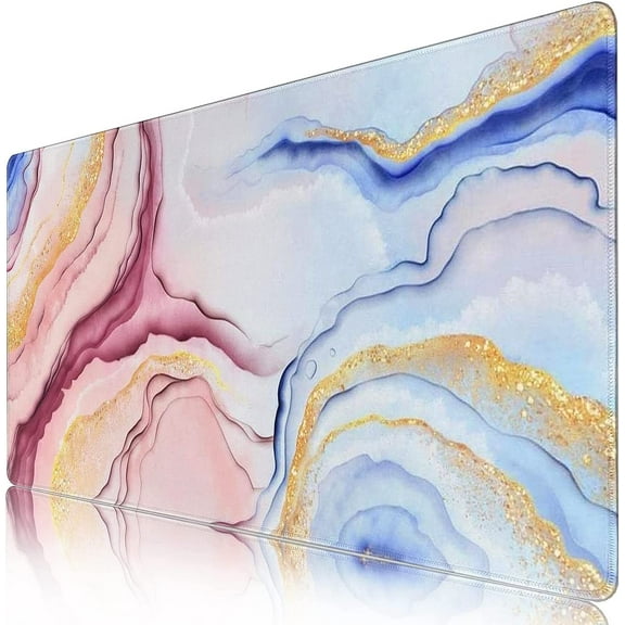 Large Mouse Pad, Desk Pad with Non-Slip Base Extended Mouse Pad XXL Keyboard Mouse Pad Desk Mat On Top of Desks for Work, Game, Office, Home - Pink Blue Marble (31.5x15.7 in)