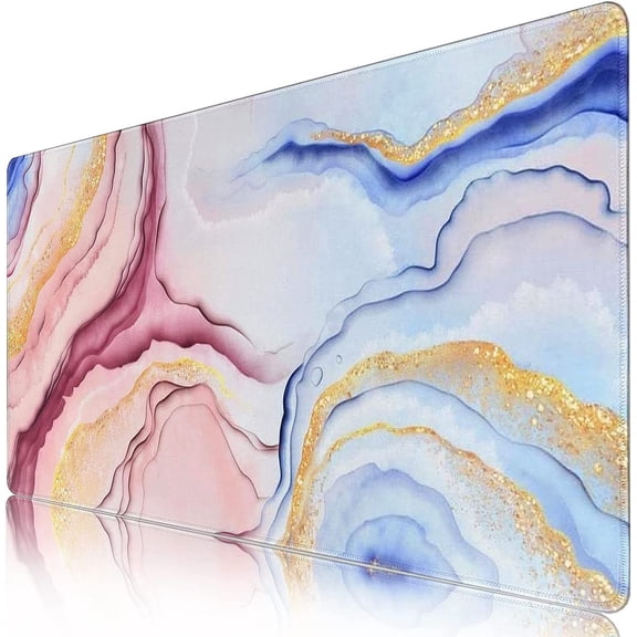 Large Mouse Pad, Desk Pad with Non-Slip Base Extended Mouse Pad XXL Keyboard Mouse Pad Desk Mat On Top of Desks for Work, Game, Office, Home - Pink Blue Marble (35.4x15.7 in)
