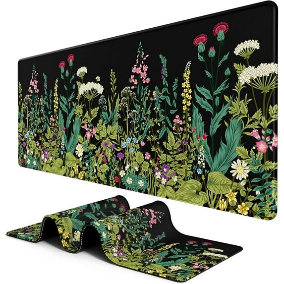 Large Mouse Pad, Desk Pad, XXL XL Extended Gaming Mouse Pad, Desk Mat for Office & Home, Long Keyboard Mat, Huge Mouse Pad, Desktop Full Cover 31.5 x 11.8 Inches, Silent Midnight Flowers Black