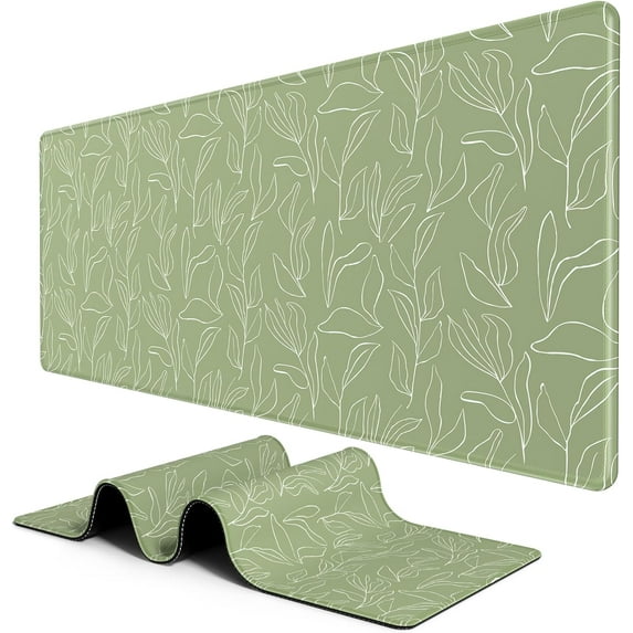 Large Mouse Pad, Desk Pad, XXL XL Extended Gaming Mouse Pad, Desk Mat for Office & Home, Long Keyboard Mat, Huge Mouse Pad, Desktop Full Cover 31.5 x 11.8 Inches, Minimalist Green Leaf