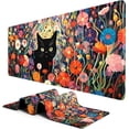 thumbnail image 1 of Large Mouse Pad, Desk Pad, XXL XL Extended Gaming Mouse Pad, Desk Mat for Office & Home, Long Keyboard Mat, Huge Mouse Pad, Desktop Full Cover 31.5 x 11.8 Inches, Orange Pink Flowers and Cat, 1 of 6