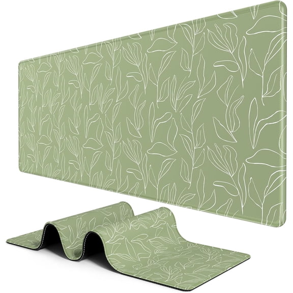 Large Mouse Pad, Desk Pad, XXL XL Extended Gaming Mouse Pad, Desk Mat for Office & Home, Long Keyboard Mat, Huge Mouse Pad, Desktop Full Cover 35.4 x 15.7 Inches, Minimalist Green Leaf
