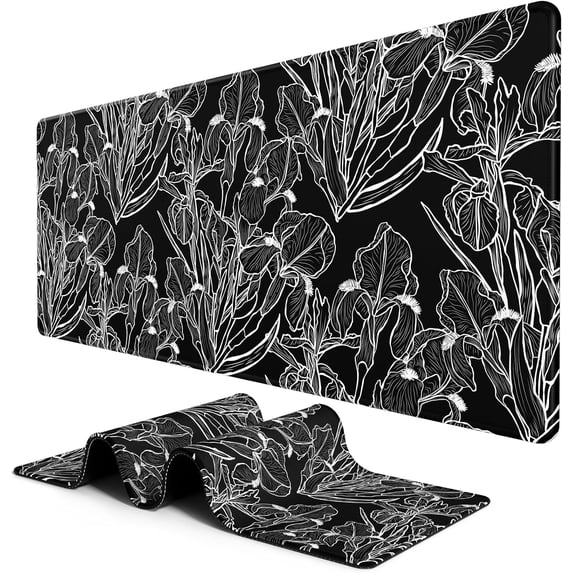 Large Mouse Pad, Desk Pad, XXL XL Extended Gaming Mouse Pad, Desk Mat for Office & Home, Long Keyboard Mat, Huge Mouse Pad, Desktop Full Cover 35.4 x 15.7 Inches, Art Impressionist Flower Black