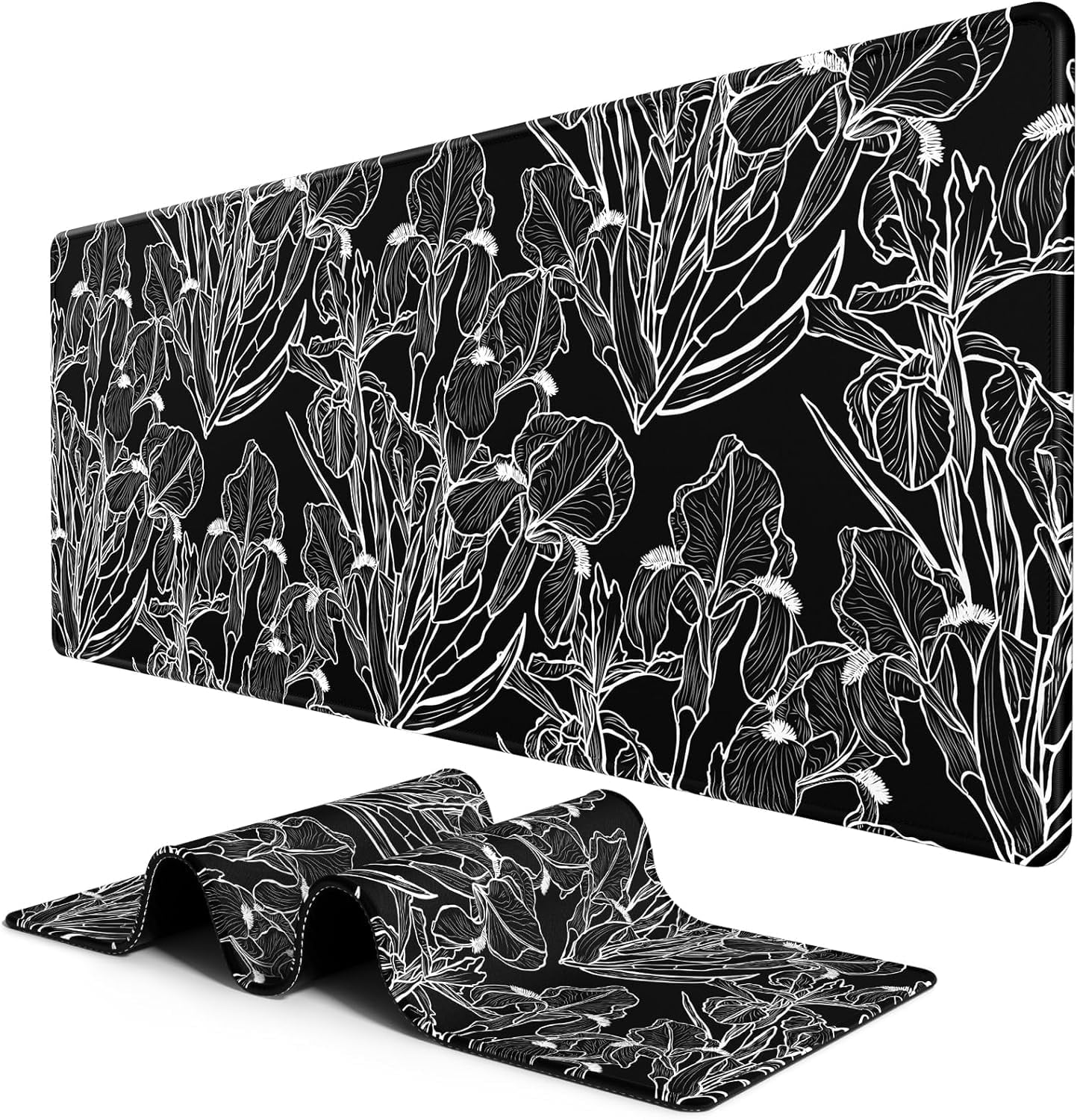 Large Mouse Pad, Desk Pad, XXL XL Extended Gaming Mouse Pad, Desk Mat for Office & Home, Long Keyboard Mat, Huge Mouse Pad, Desktop Full Cover 35.5 x 15.7 Inches, Art Impressionist Flower Black