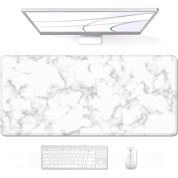 Large Mouse Pad, Full Desk XXL Extended Gaming Mouse Pad 35.4" X 15.7", Waterproof Desk Mat with Stitched Edges, Non-Slip Laptop Computer Keyboard Mousepad for Office and Home, Marble Design