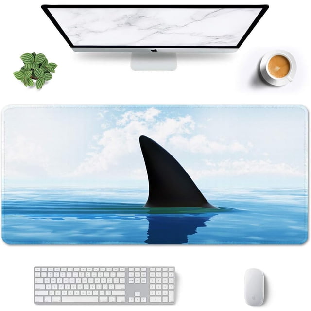 Large Mouse Pad, Full Desk XXL Extended Gaming Mouse Pad 35.4" X 15.7", Waterproof Desk Mat w/Stitched Edge, Non-Slip Laptop Computer Keyboard Mousepad for Office & Home, Sneaking Shark Design