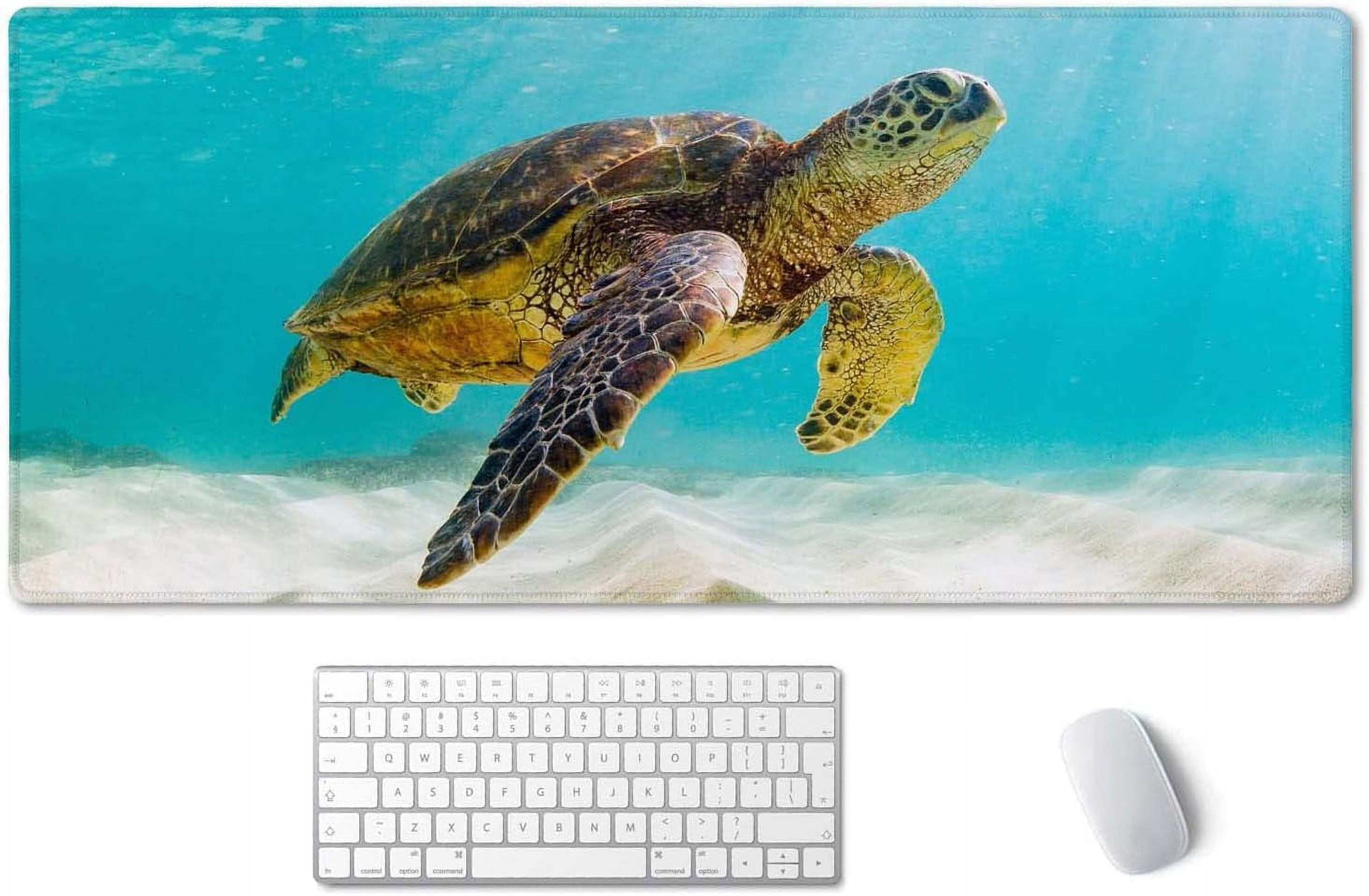 Large Mouse Pad, Full Desk XXL Extended Gaming Mouse Pad 35.4" x 15.7", Waterproof Desk Mat with Stitched Edge, Non-Slip Laptop Computer Keyboard Mousepad for Office & Home, Sea Turtle