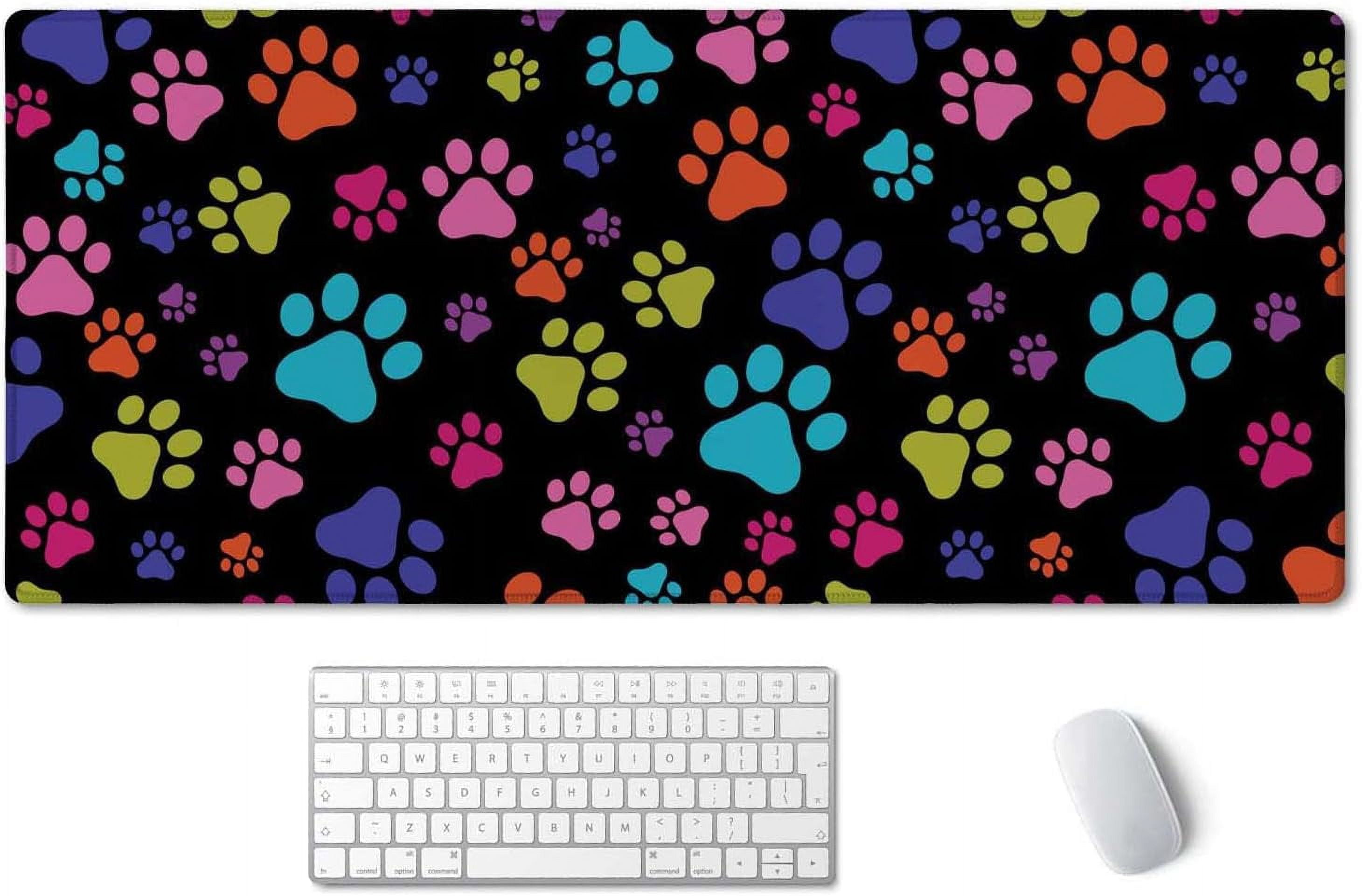 Large Mouse Pad, Full Desk XXL Extended Gaming Mouse Pad 35.4" x 15.7", Waterproof Desk Mat Stitched Edges, Non-Slip Laptop Computer Keyboard Mousepad for Office and Home, Dog Paws
