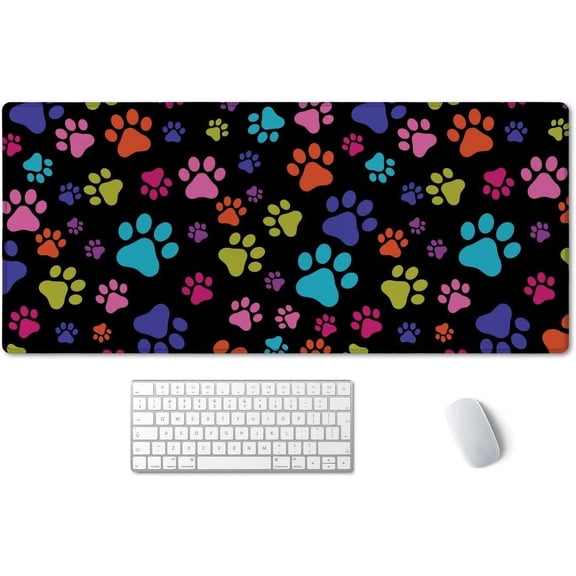 Large Mouse Pad, Full Desk XXL Extended Gaming Mouse Pad 35.4" x 15.7", Waterproof Desk Mat Stitched Edges, Non-Slip Laptop Computer Keyboard Mousepad for Office and Home, Dog Paws